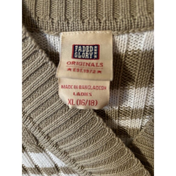 Vintage Faded Glory Woman Beige Striped L/S VNeck Sweater Size XL 16-18 NWOT - Picture 2 of 5